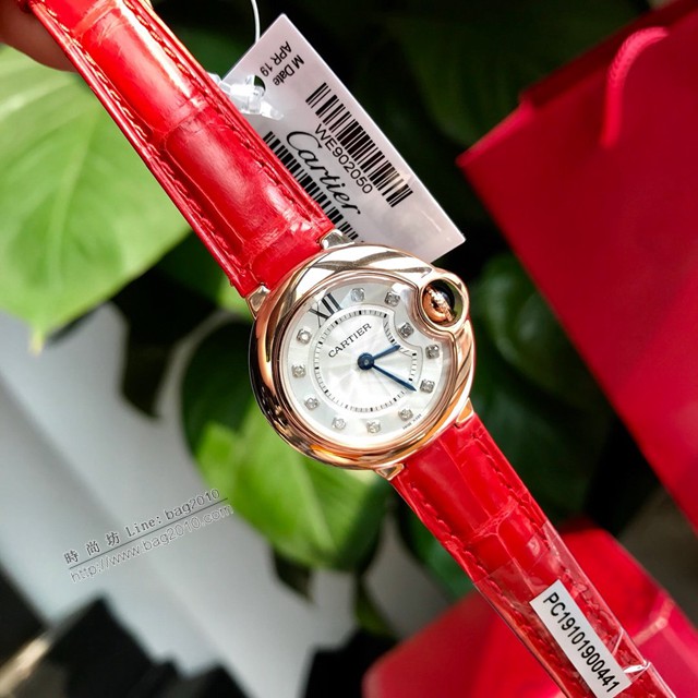 卡地亞石英手錶 Cartier經典款真鑽藍氣球女裝腕表 美洲鱷魚皮錶帶  gjs2103
